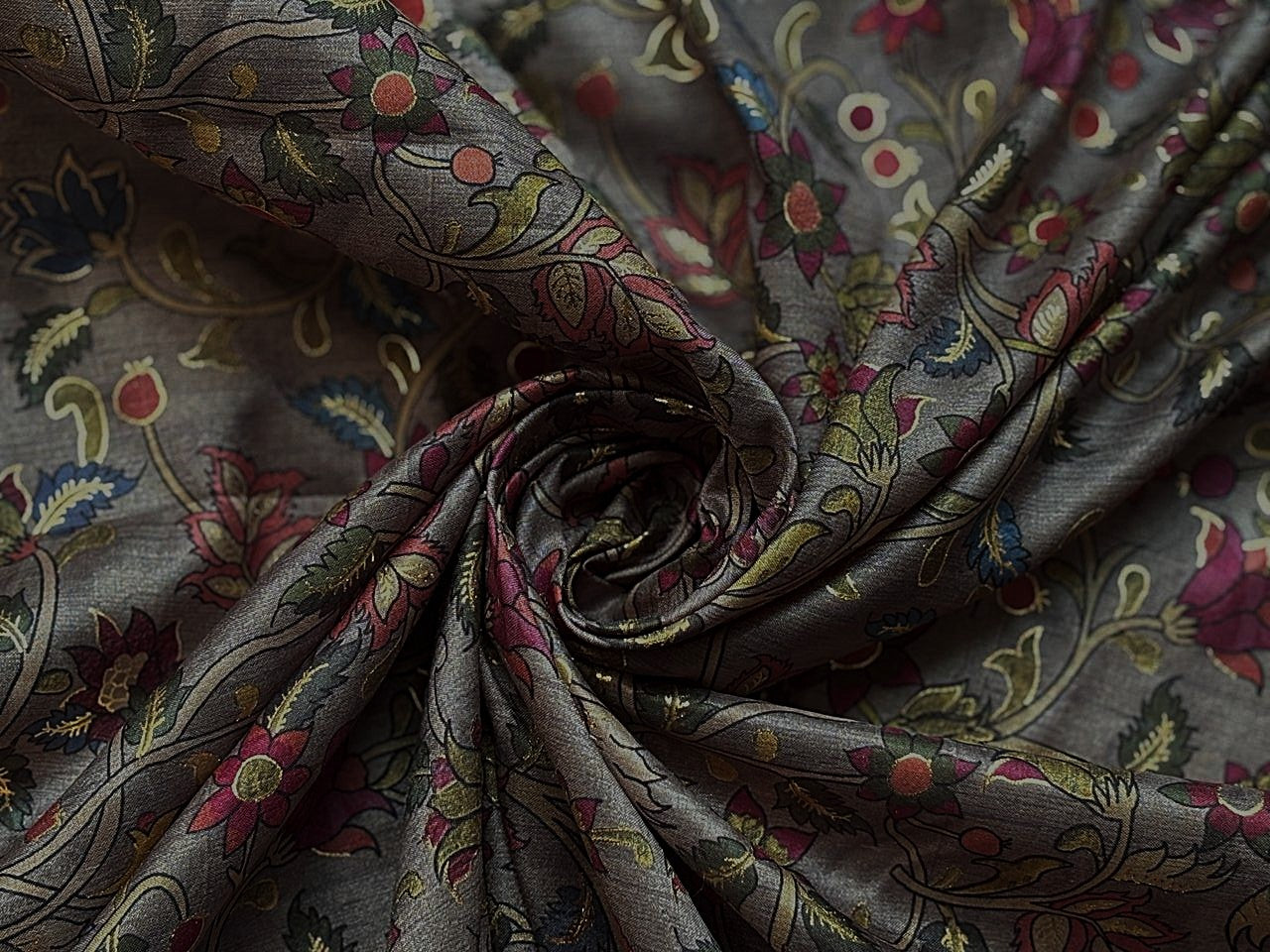 Modal Satin Digital Foil Print 44" available in 3 prints Indian classic ,grey floral and snake skin floral [18607/08/09]