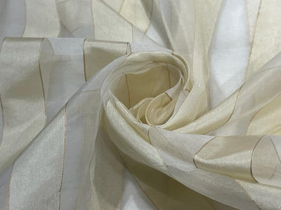 100% silk organza white with gold stripes fabric 44" wide [15515]