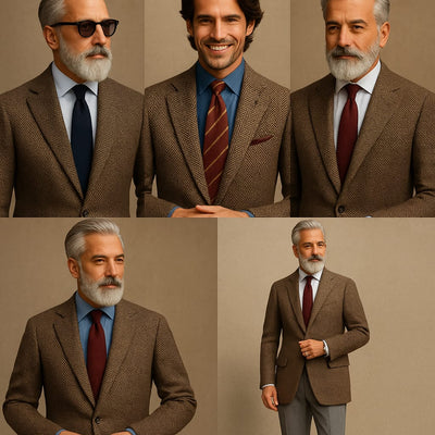 Tweed Suiting Heavy weight premium Fabric beige and brown Plaids 58" wide [12984]