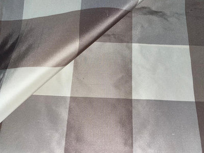 SILK TAFFETA FABRIC Ivory &amp; aubergine x brown colour plaids 54&quot; wide Taf#C20