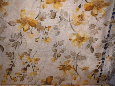 100% Linen  60 Lea Fabric mustard gold floral print [17754]