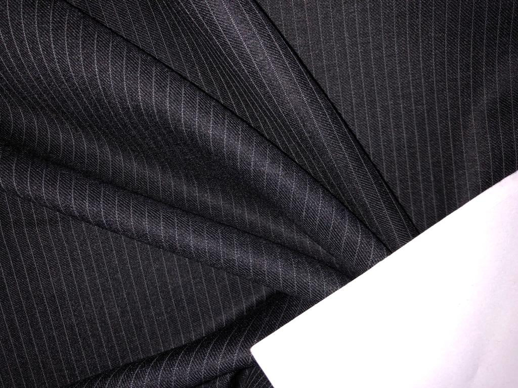 100% wool suiting fabric made in Huddersfield, England 150's super wool count striped available in 2 colors dark navy and black[15639/40]