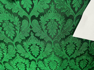 Silk Brocade fabric EMERALD GREEN AND BLACK jacquard  44" wide BRO895A[2]