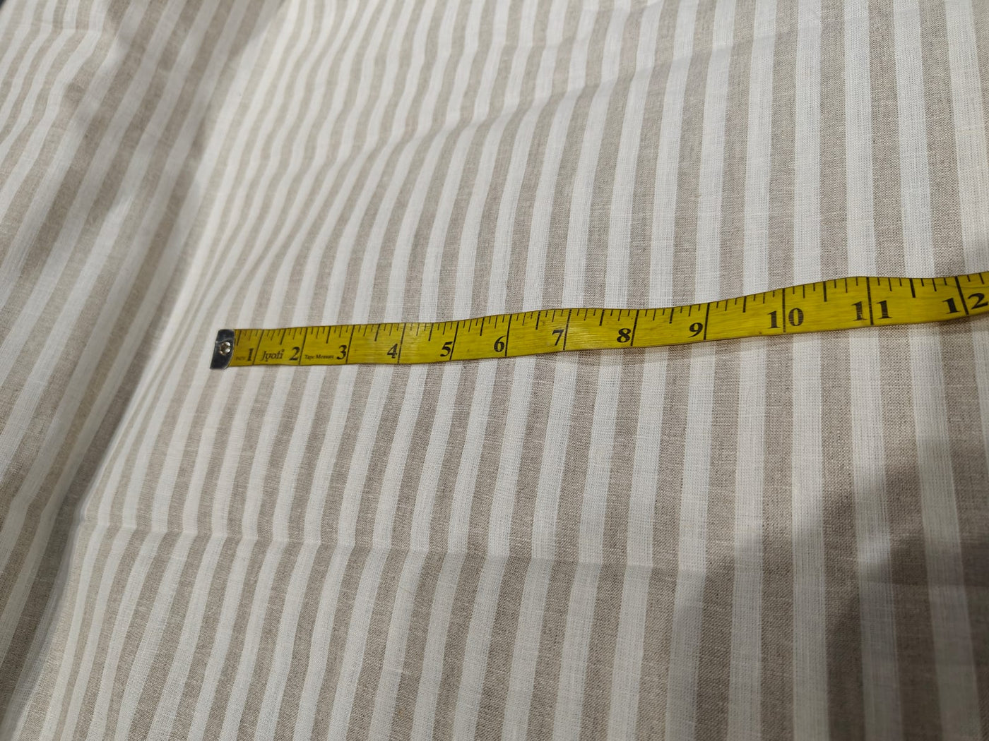 100% Linen stripe 60's Lea Fabric 58" wide available in three colors BLUE/WHITE,GREY/BLUE AND CAMEL/IVORY