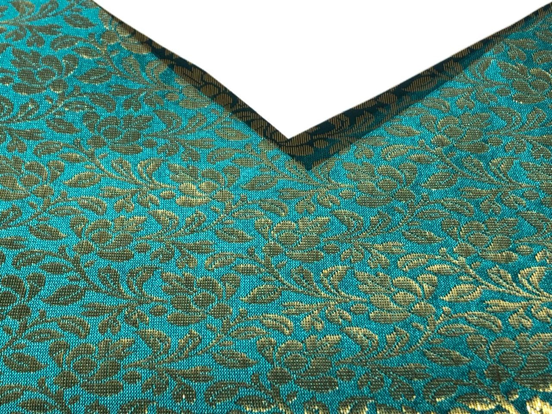 Brocade Fabric TEAL FLORAL VINE Jacquard x metallic gold Color 44