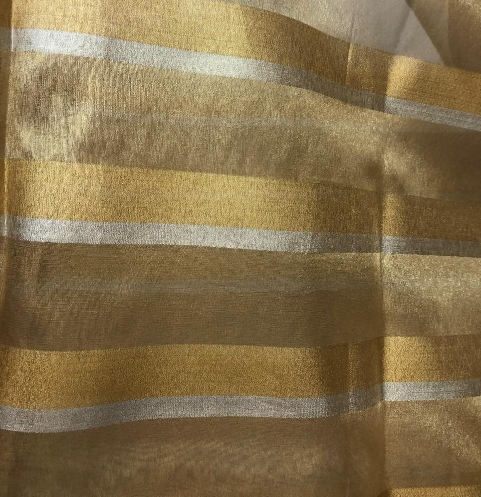 Cotton Tissue  sheer dyeable stripes in gold and silver 44" wide [18357]