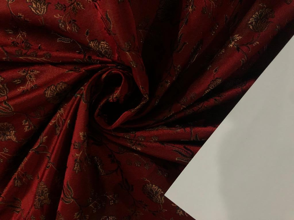 Silk Brocade fabric 44" wide Floral Jacquard available in 2 colors Burgundy with black and mustard color/ teal and black color BRO914[1/2]