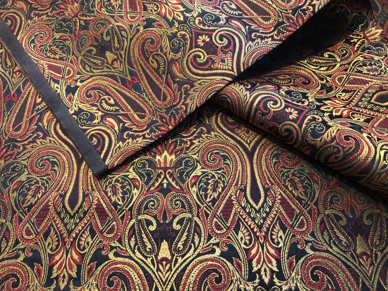 Silk Brocade fabric gold jacquard paisleys available in 3 colors pink/teal , green and red/black  BRO1103