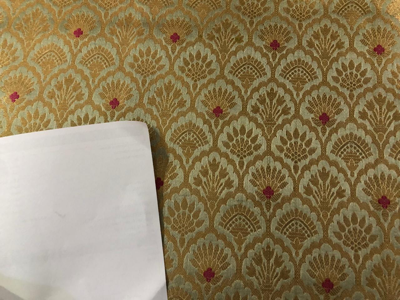 Silk Brocade Fabric metallic gold jacquard  44" wide BRO949A available in 3 colors red/peach and pink