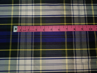 100% DUPION silk BLUE YELLOW WHITE SCOTTISH  plaid 54" wide DUPC77[1] [14025]