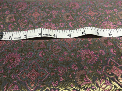 Silk Brocade fabric 44" pink and metallic gold floral jacquard available in 3 colors silver grey, green and pinkBRO1047