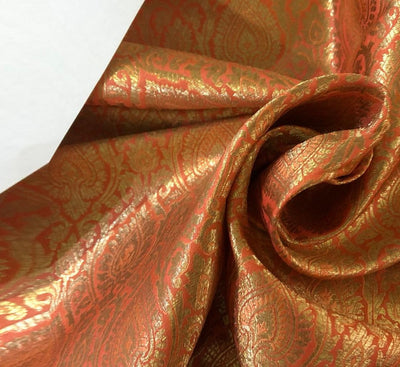 Silk Brocade fabric Mustard color with metallic gold 44" wide BRO935[2]