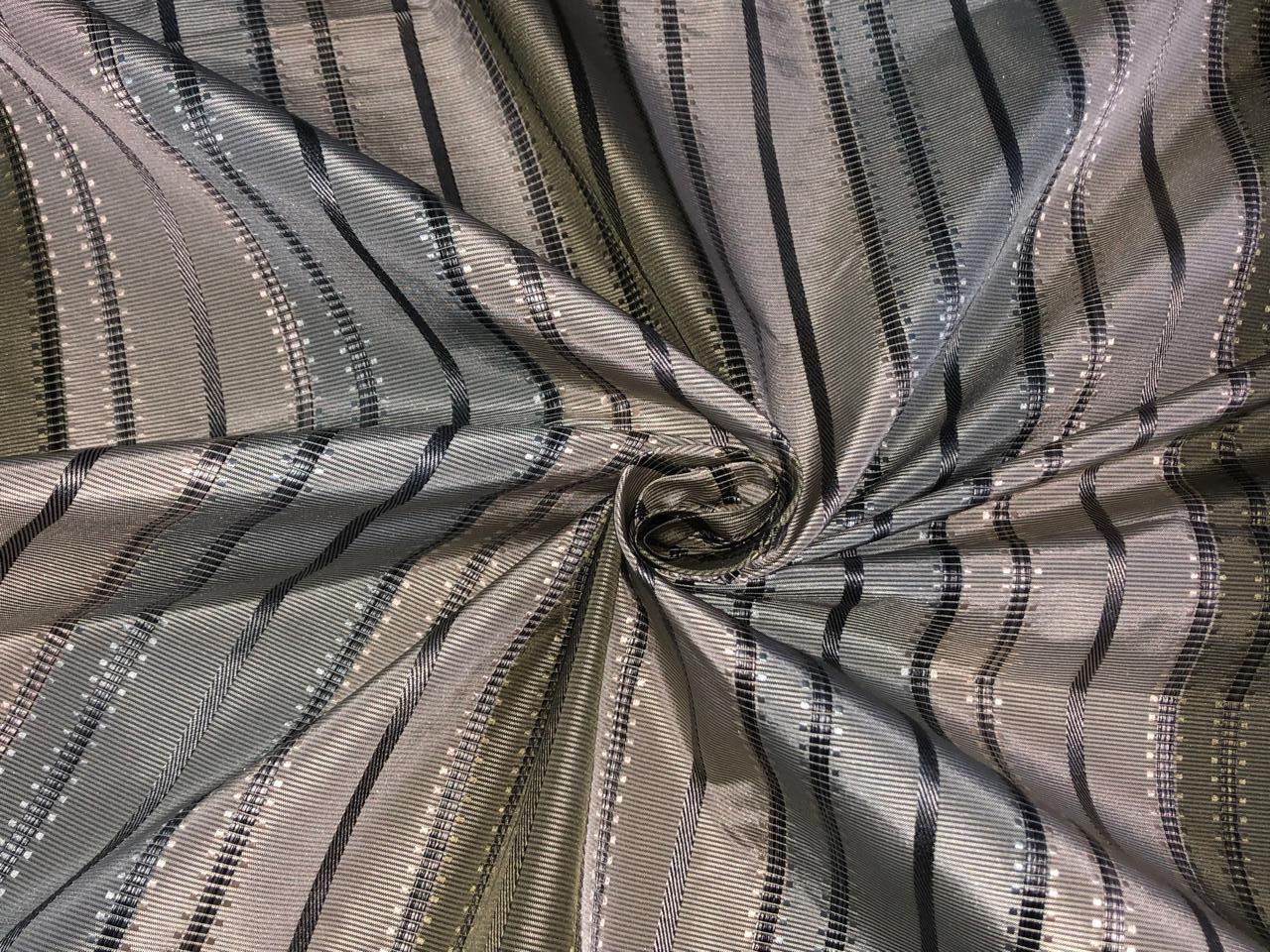 100% PURE SILK DUPIONI FABRIC  stripes SAGE GREEN AND CREAM RIBBED  54" WIDE single length 2.50 yds DUPcutS9