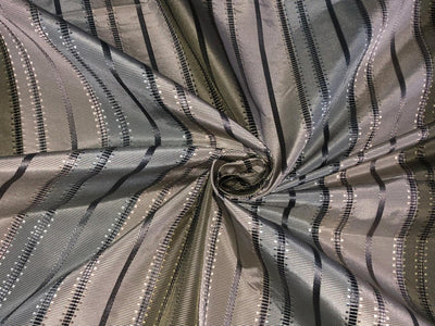 100% PURE SILK DUPIONI FABRIC  stripes SAGE GREEN AND CREAM RIBBED  54" WIDE single length 2.50 yds DUPcutS9