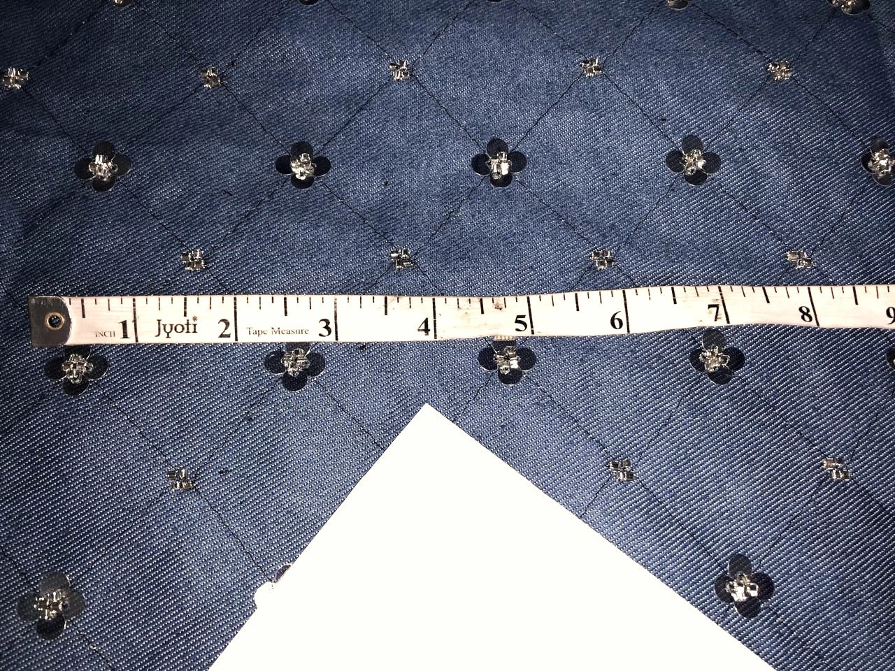 100% Cotton Denim Fabric 58" wide WITH FLORAL SILVER SEQUENCE  available in 3 COLORS  [DENIM BLUE , BLACK AND STEEL BLUE ]
