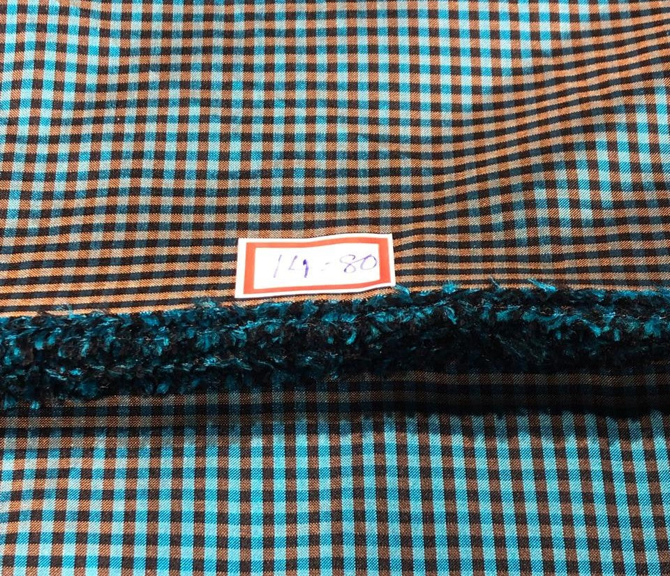 100% silk dupion  Plaids fabric teal blue and mustard gold  DUPNEWC30[2]