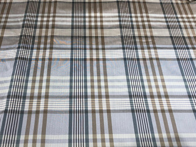 100% PURE SILK DUPIONI FABRIC  PLAIDS DUSTY GREYS ,GREENS AND BROWNS COLOR 54" WIDE by the yard DUPcutC19