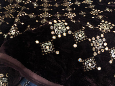 Micro Velvet Fabric Embroidered 44" wide available in 2 colors emerald green and brown