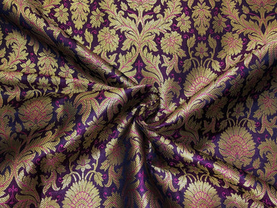 Silk Brocade fabric with beautiful gold  jacquard available in 3 colors teal ,red and mulberry BRO1075