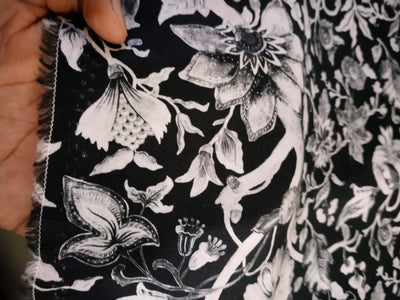 100% linen Floral digital print black and white fabric 44" wide [15297]