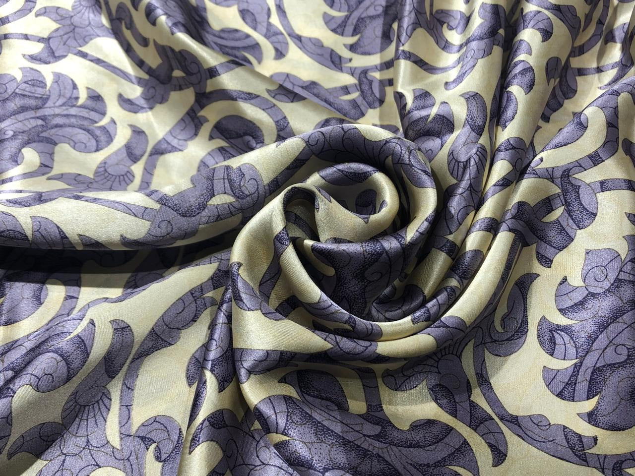 100% PURE SILK 80 GRAMS  SATIN PRINTED 44"WIDE FABRIC FLORAL PRINTED available in 2 colors  BLACK WITH GOLD and CREAM WITH LILAC [16944/48]