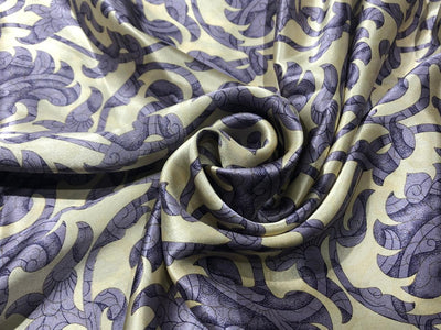 100% PURE SILK 80 GRAMS  SATIN PRINTED 44"WIDE FABRIC FLORAL PRINTED available in 2 colors  BLACK WITH GOLD and CREAM WITH LILAC [16944/48]