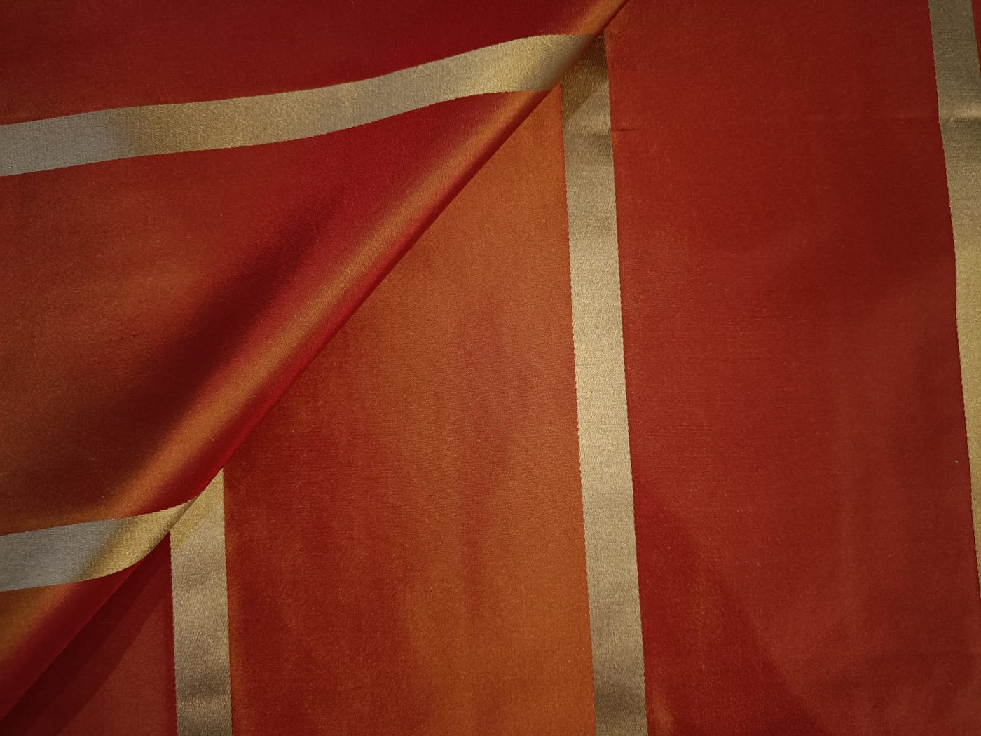 100% Silk Taffeta Fabric Orange x Gold /w Gold satin stripe 54" wide Taf#S84[1]