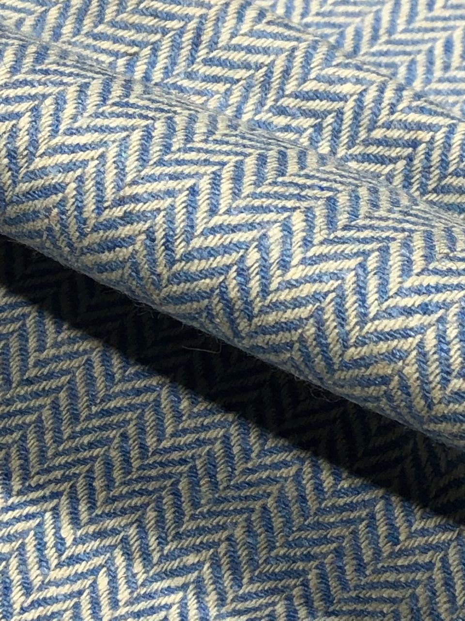 Suiting blended viscose ,poly, acrylic blue and white zig zag 58" wide [17717]