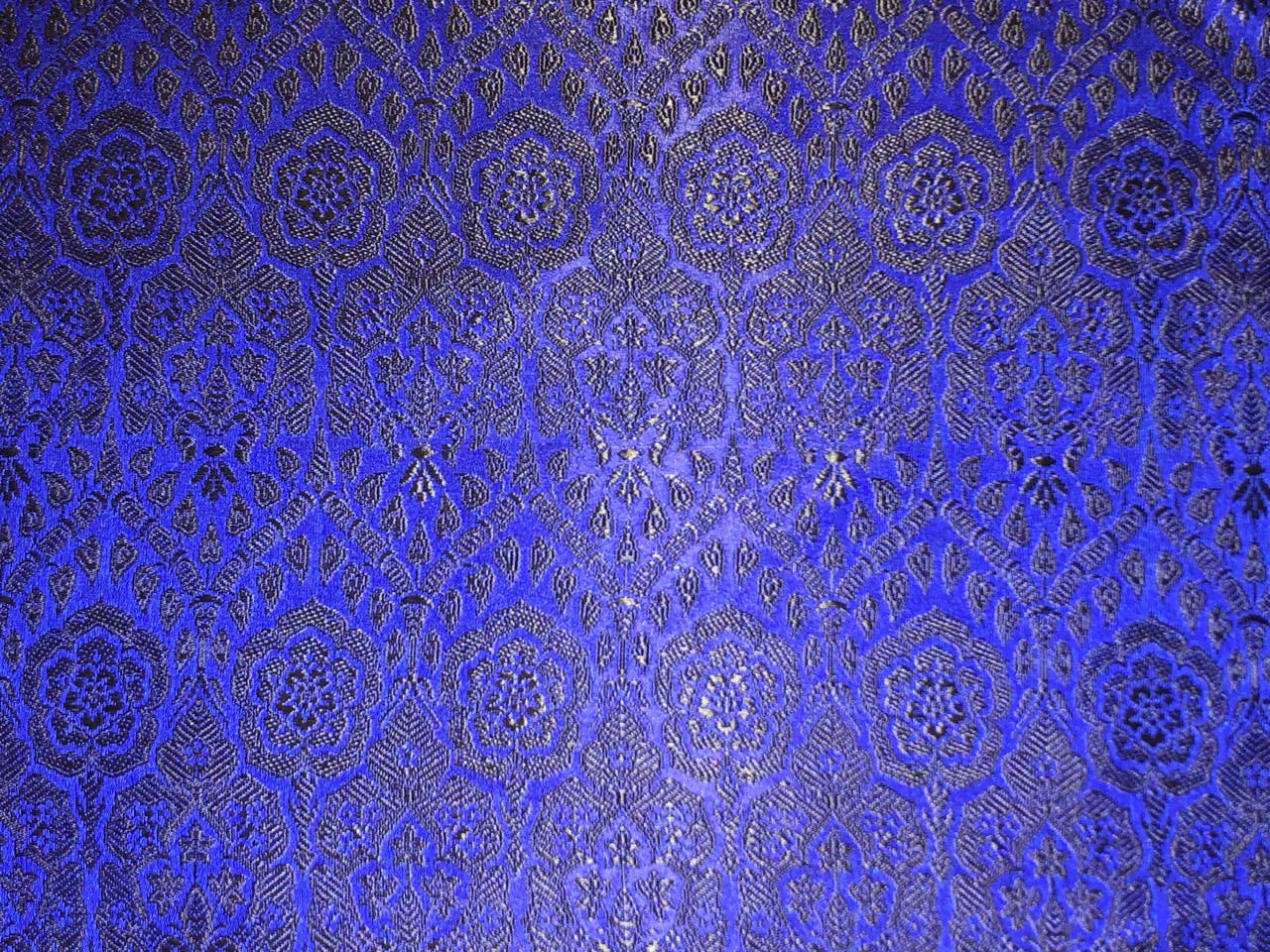 Silk Brocade fabric royal blue with dark navy jacquard BRO1087[1]