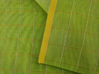 Chanderi LIME GREEN Tissue fabric with Single metallic gold Checks 44" wide [11092]