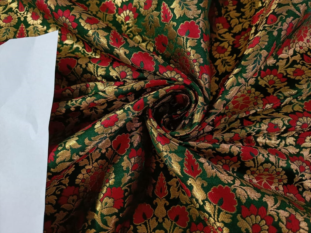 Silk Brocade fabric 44" wide BRO878 available in 5 colours [Mango/ Red , Emerald Green / Red ; Black/ Red ;Red/ Pink ; Navy /Pink AND METALIC GOLD