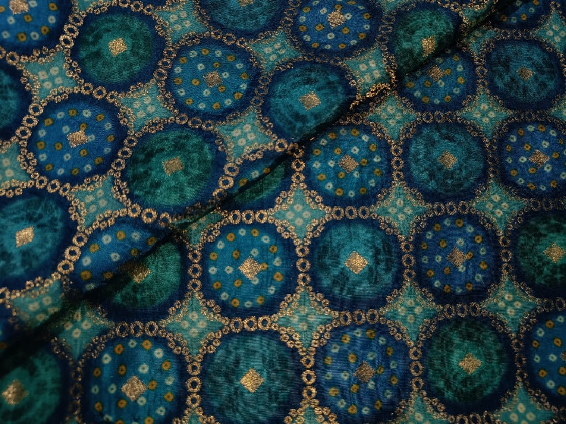 Silk Brocade fabric peacock blue green color 44" wide BRO881[4]