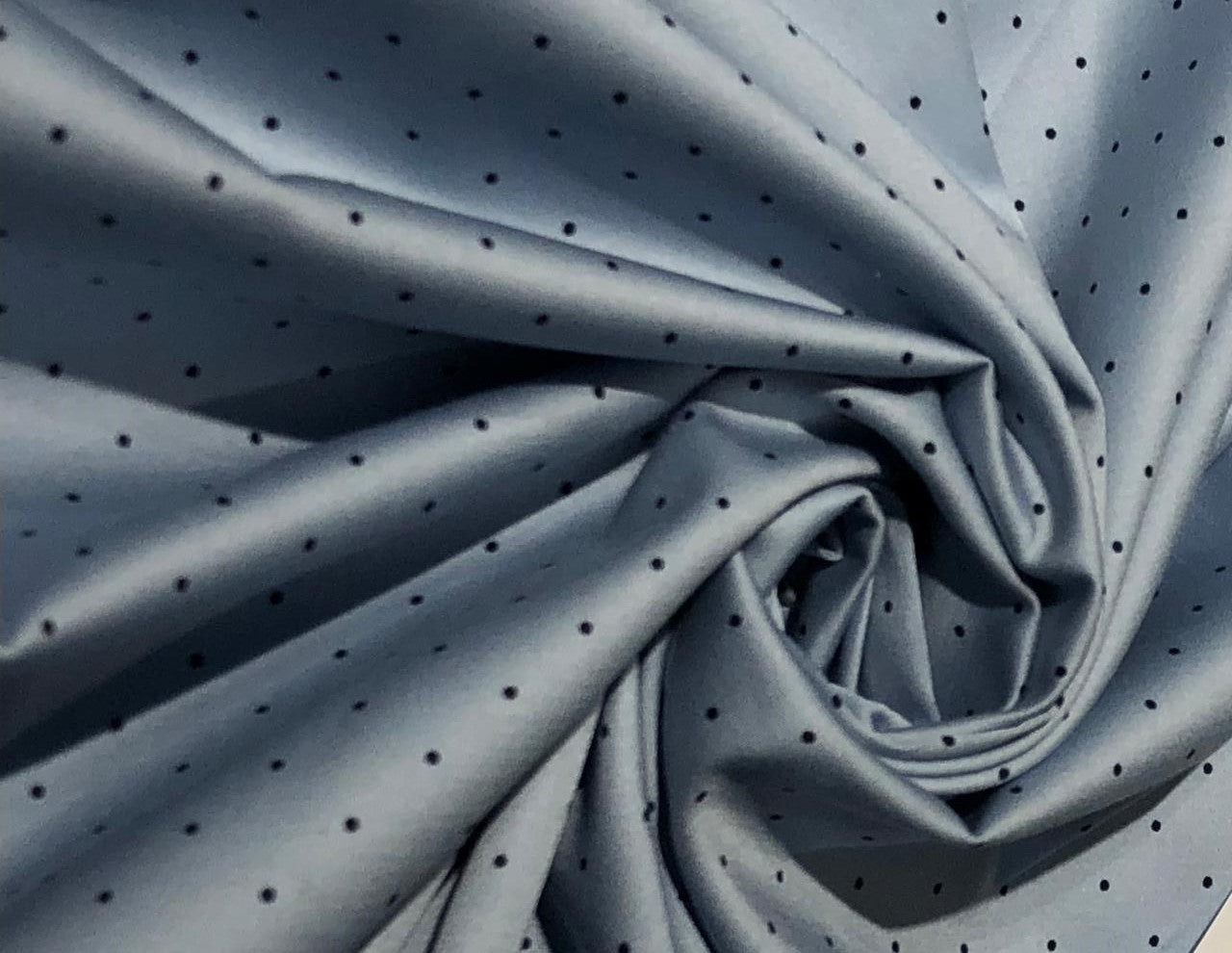 100% COTTON SATIN powder blue with black tiny dots  54" wide [17576]