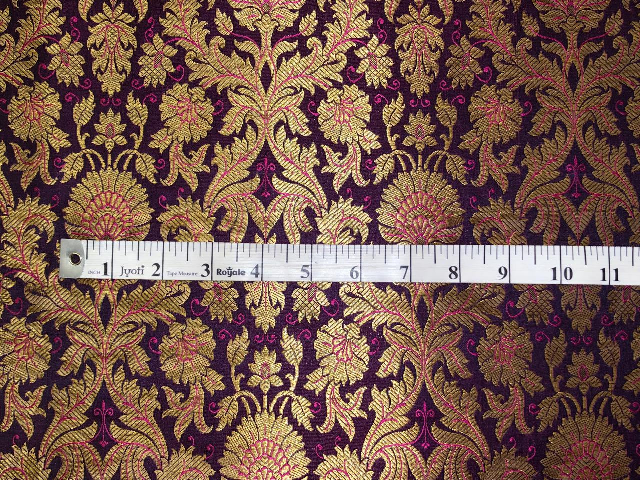 Silk Brocade fabric with beautiful gold  jacquard available in 3 colors teal ,red and mulberry BRO1075