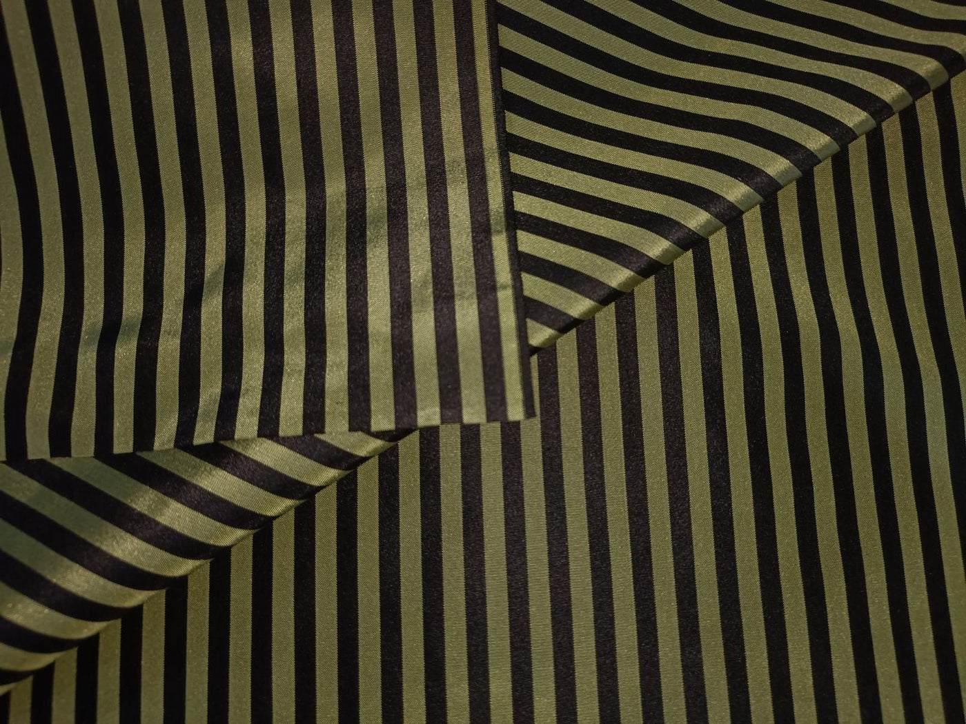 100% Pure Silk Taffeta Fabric Iridescent Lime Yellow/Green & Black colour Stripes 54"wide  TAF#S112