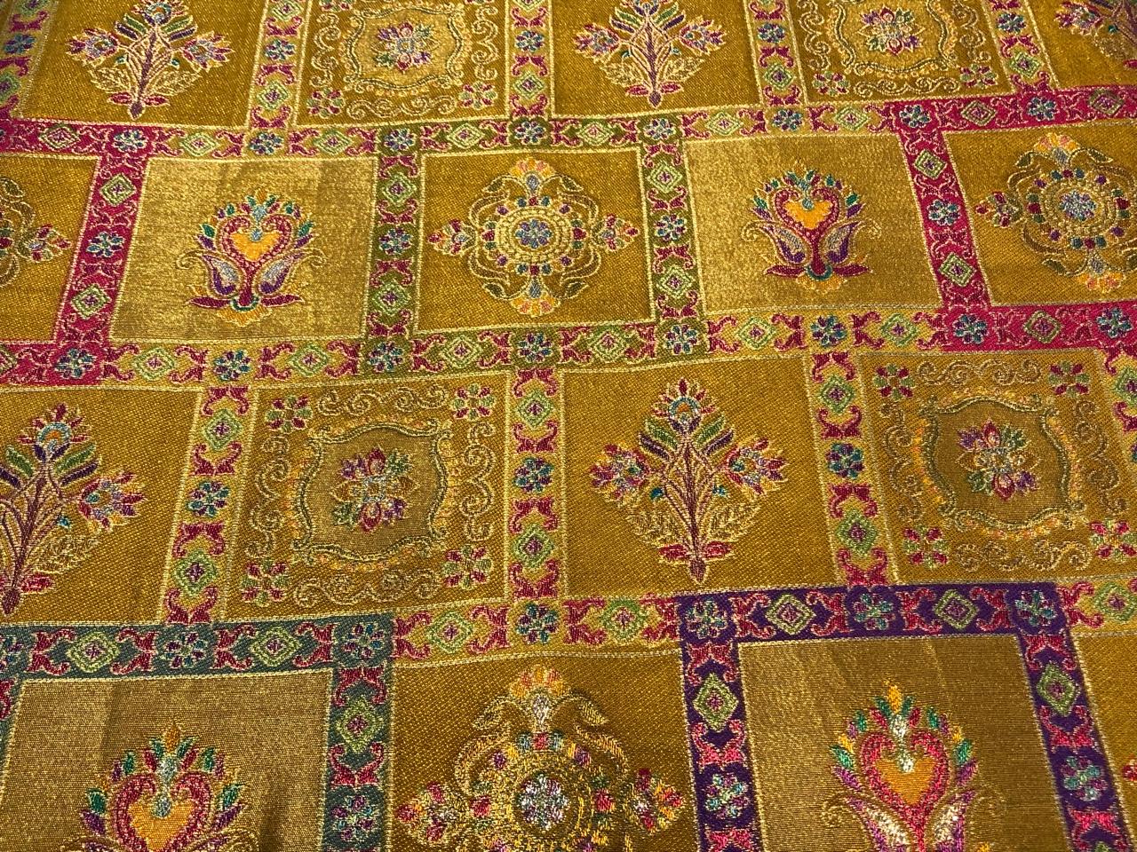 Silk Brocade fabric mustard gold with squares of floral  motifs BRO1090[2]