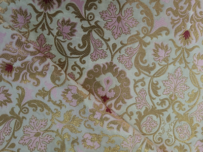 Silk Brocade fabric 44" wide BRO879 available in 4 colours Ivory; Pink; Red / Ivory; Green / Red / Ivory; Emerald Green; Red / Ivory; black ;Red AND METALIC GOLD