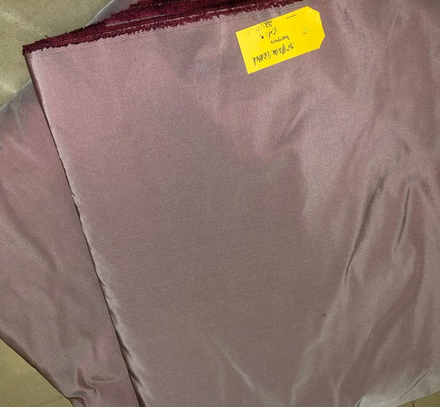 100% pure silk TAFETTA  fabric 2 tone ivory x burgandy [onion pink] TAF348