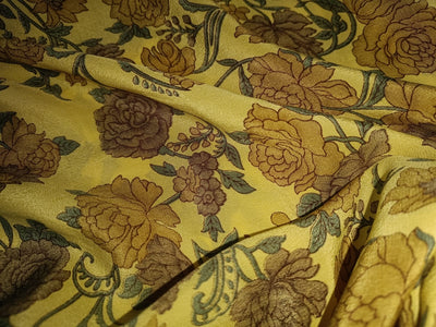 Pure silk CDC crepe printed fabric 16 mm weight available in two colors grey with blue floral and yellow with mustard floral