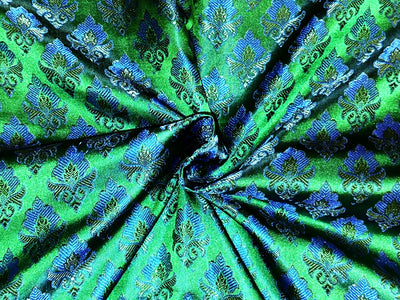 Silk Brocade fabric 44"jacquard green with beautiful blue and green motifs BRO1068[1]
