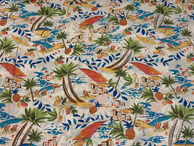 100% Cotton Poplin ivory with palm tree print 53" wide [18434]