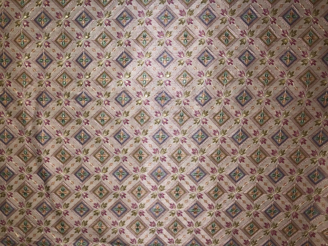 Silk Brocade fabric ivory with diamond motif floral jacquard and subtle sequins and embroidery BRO1069[1]