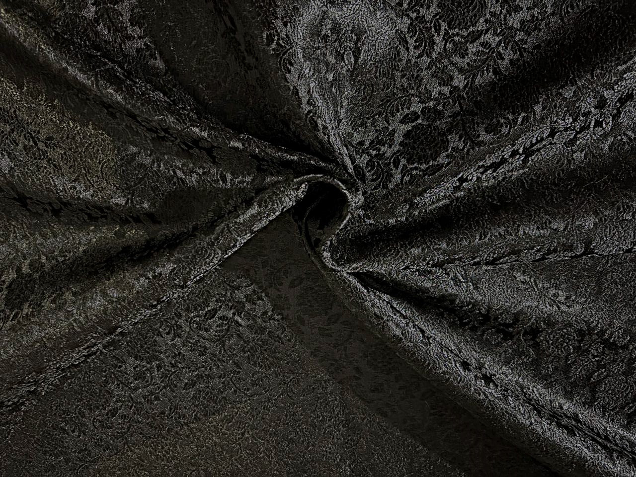 Silk Brocade fabric 56" jet black with self  floral jacquard BRO1057[1]