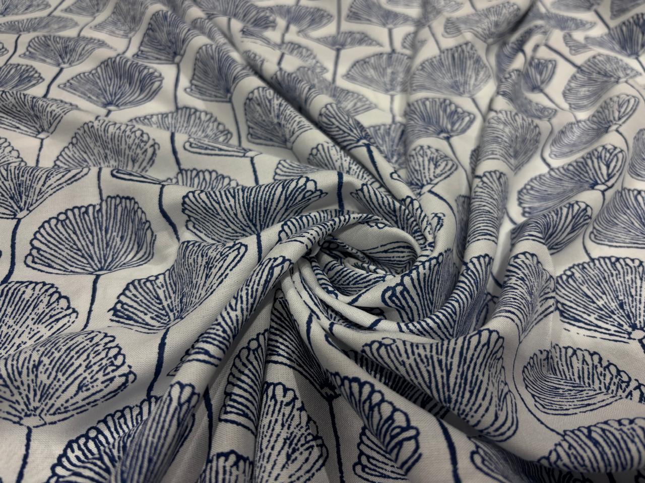 100% Rayon Viscose Print fabric 58" wide white with blue floral print [17114]