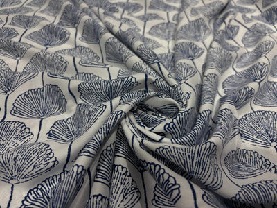 100% Rayon Viscose Print fabric 58" wide white with blue floral print [17114]