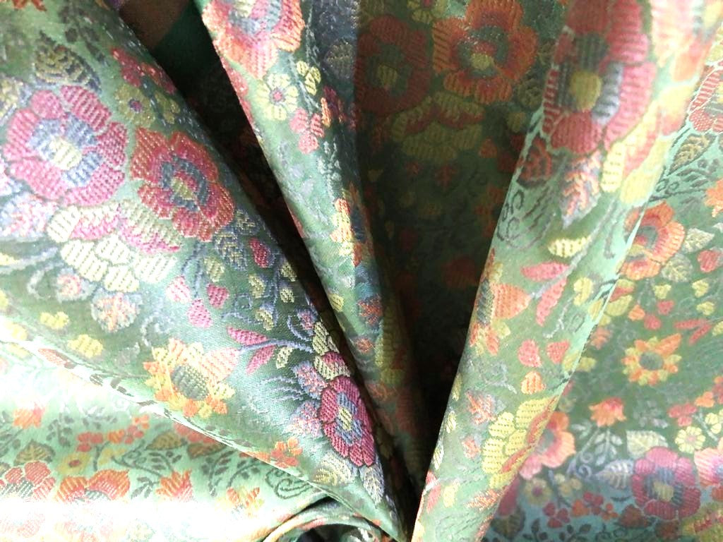 Silk Brocade fabric 44" wide Floral Jacquard available in 5 colors BRO 919 NAVY, GREEN ,DEEP BURGANDY,GOLD,RED[15714-15718]