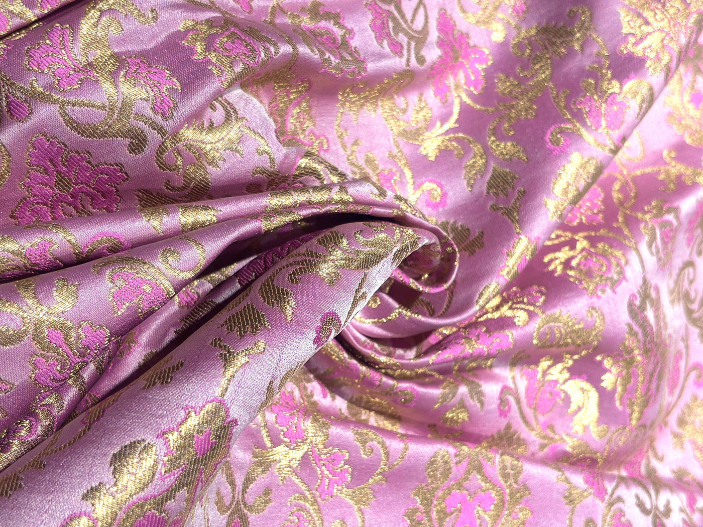 Silk Brocade fabric with  gold jacquard  BRO1019 available in 2 colors pink and mint