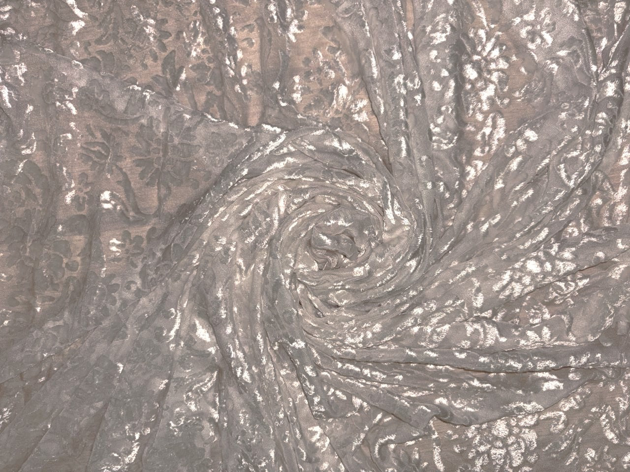 White Devore Viscose Burnout Velvet fabric ~ 44" wide available in 3 designs floral vines, abstract rose and floral [18291/92/93]