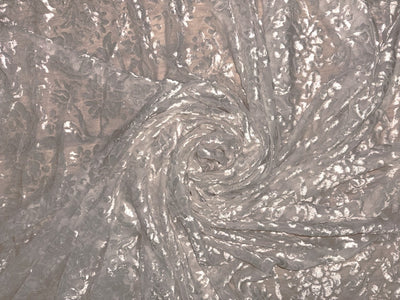 White Devore Viscose Burnout Velvet fabric ~ 44" wide available in 3 designs floral vines, abstract rose and floral [18291/92/93]