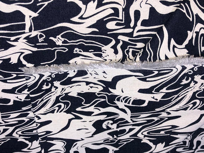 100% Cotton Denim Fabric 58" wide available in 2 different abstract designs black / cream and black / grey [15599/16600]